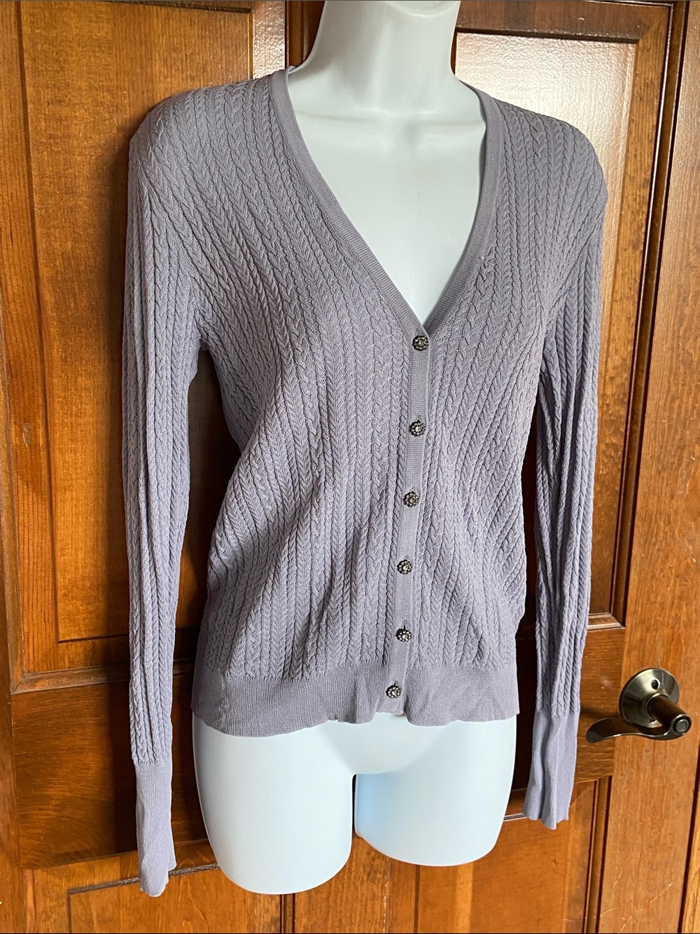 Zara Knit lavender cable-knit cardigan sweater  sparkling rhinestones Slim fit M